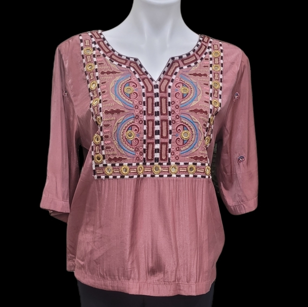 Scotch & Soda Embroidered Peasant Blouse Short Sleeve Boho Top Women’s Sz 2